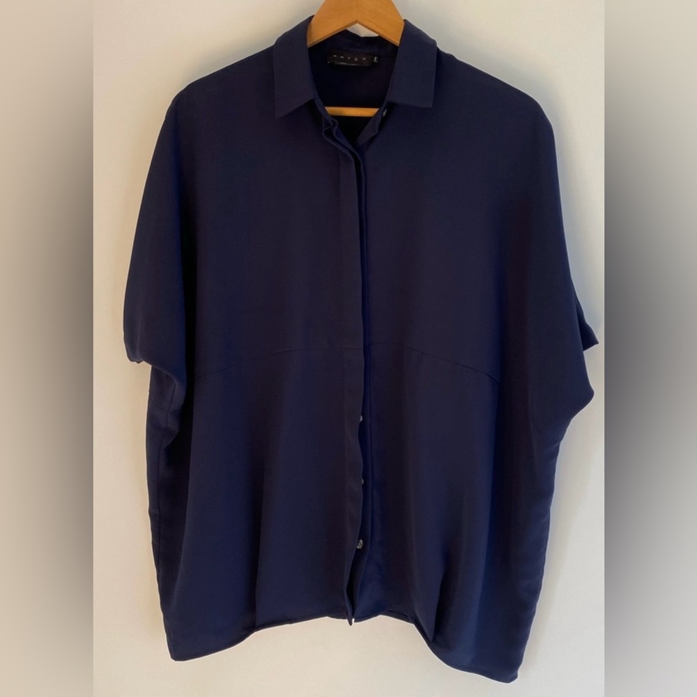 Hatch Maternity Short Sleeve Blouse Navy SZ OS